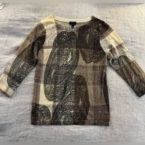 Talbots Medium Sweater Merino Wool Paisley Long Sleeve Thin Shell